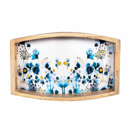 Plow & Hearth VivaStyle Gilded Meadow Serveware, Wood Serving Tray with Handles,15"L