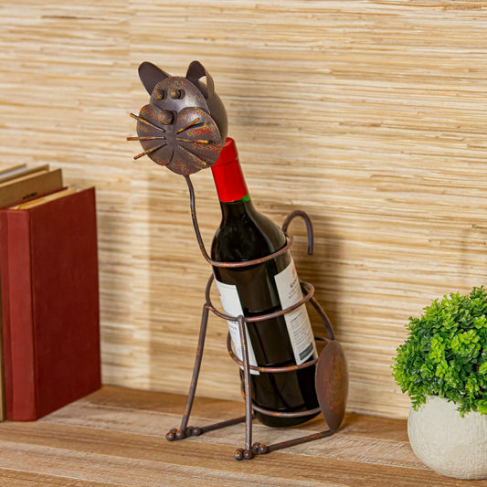 Plow & Hearth Cat Metal Wine Bottle Holder, 14" H