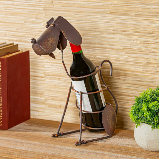 Plow & Hearth Dog Metal Wine Bottle Holder, 14" H