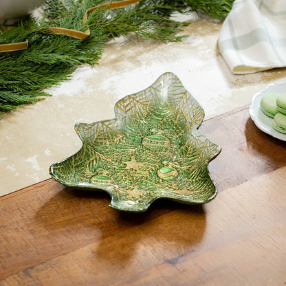 Plow & Hearth Shades of Emerald Plate Glass Tree Serving Dish, 8.5"L x 12"W