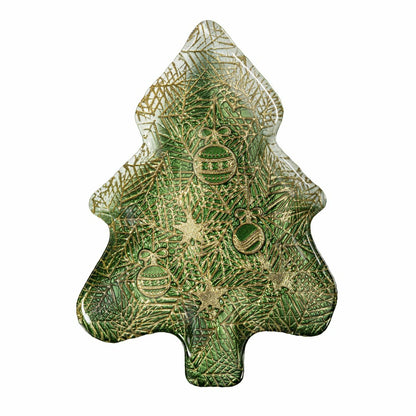 Plow & Hearth Shades of Emerald Plate Glass Tree Serving Dish, 8.5"L x 12"W