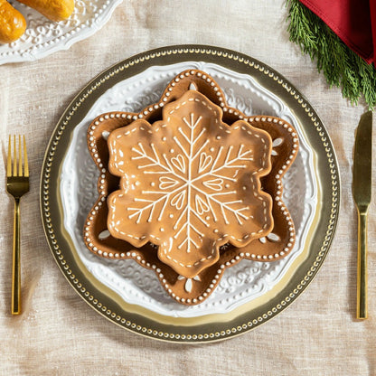 Plow & Hearth Baking Spirits Bright Gingerbread Snowflake Shaped 8" Embossed Ceramic