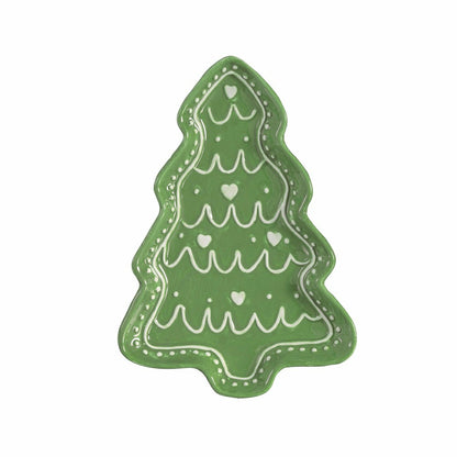 Plow & Hearth Shades of Green Tree Shaped 8.25" Embossed Ceramic Appetizer Plate, Se