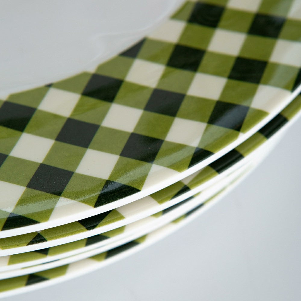 Plow & Hearth Moss Gingham Melamine Dinner Plates, Set of 6