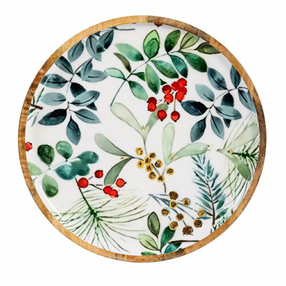 Plow & Hearth VivaStyle Platter, Round Wood Platter, Festive Foliage, 14"L