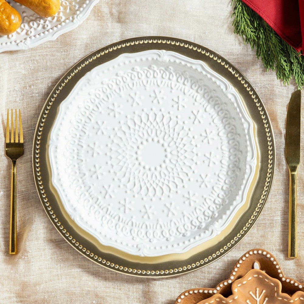 Plow & Hearth Sugar & Stripes Plate Embossed Ceramic Dinner Plate, 10.25"