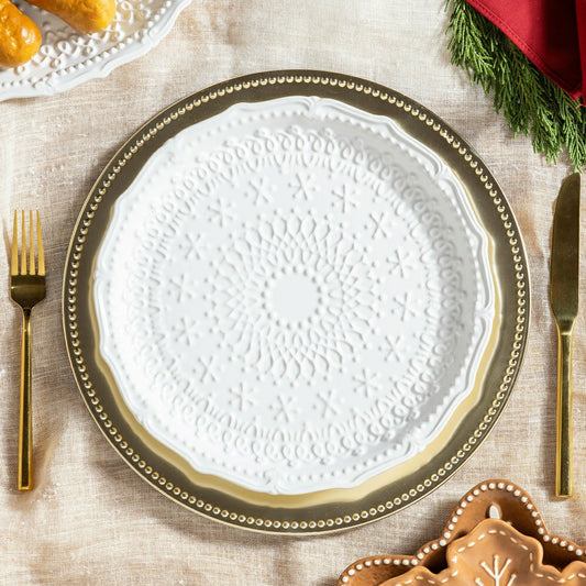 Plow & Hearth Sugar & Stripes Plate Embossed Ceramic Dinner Plate, 10.25"