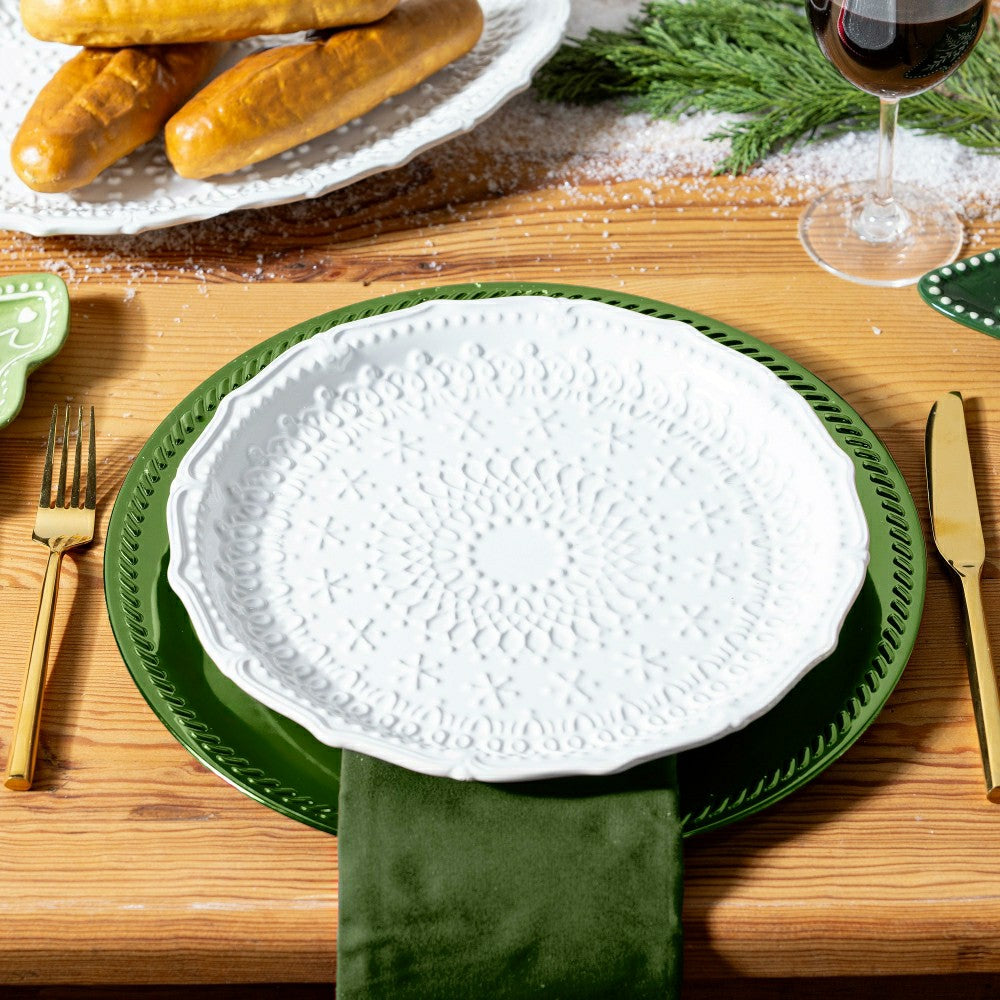 Plow & Hearth Sugar & Stripes Plate Embossed Ceramic Dinner Plate, 10.25"