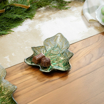 Plow & Hearth Shades of Emerald Plate Glass Tree Serving Dish, 6"L x 8.25"W