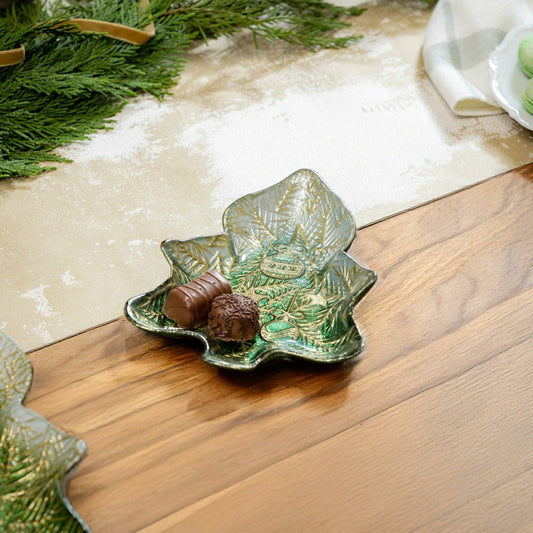 Plow & Hearth Shades of Emerald Plate Glass Tree Serving Dish, 6"L x 8.25"W