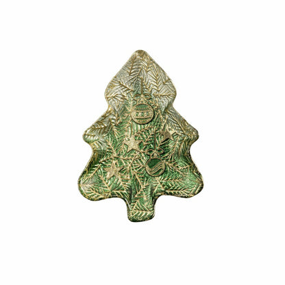 Plow & Hearth Shades of Emerald Plate Glass Tree Serving Dish, 6"L x 8.25"W