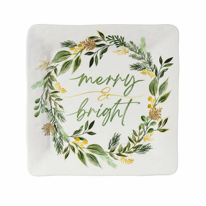 Plow & Hearth Shades of Green Holiday 13.5" Square Serving Platter, Set of 4
