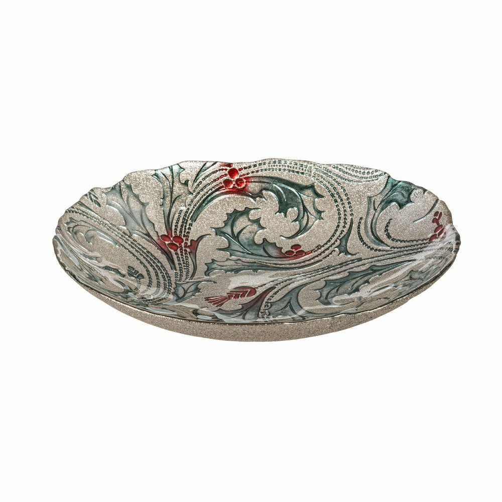 Plow & Hearth Joyful Traditions Holly 11.5" Glass Serving Bowl, Set of 4