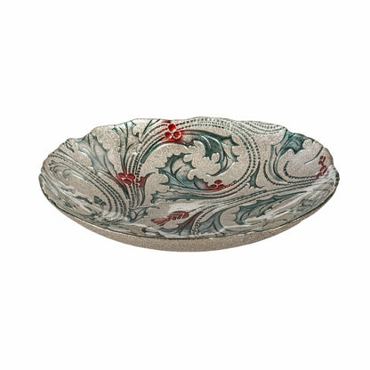 Plow & Hearth Joyful Traditions Holly 11.5" Glass Serving Bowl, Set of 4