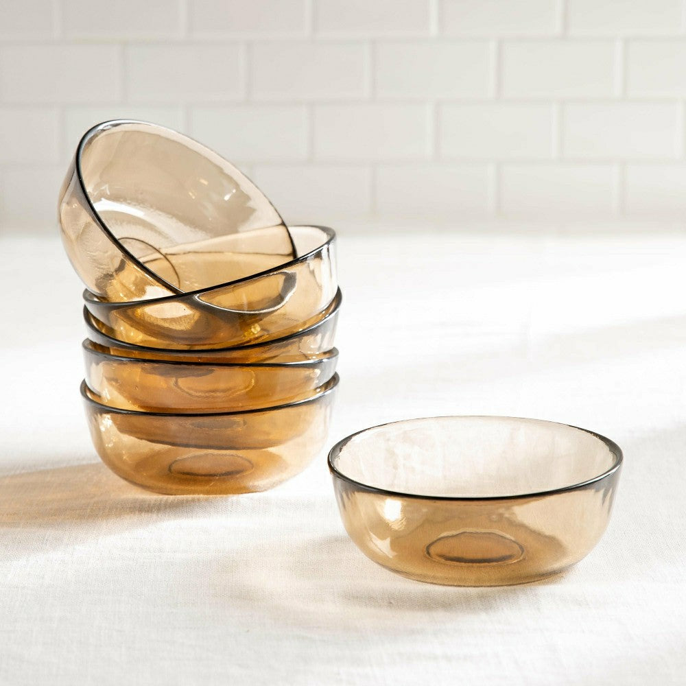 Plow & Hearth 5.5" Glass Cereal Bowl, Set of 6, Sand