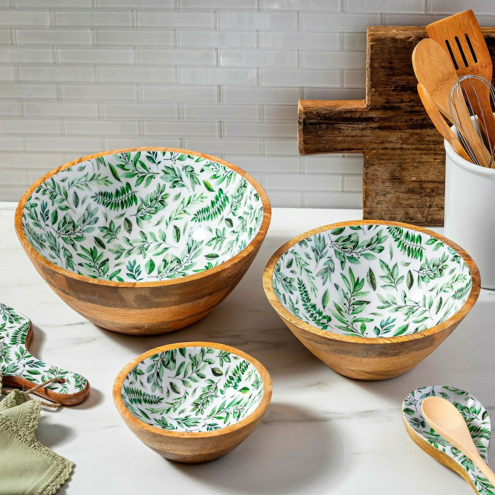Plow & Hearth Olive Oasis Wood Bowl Set