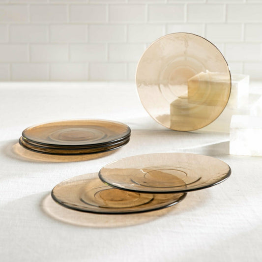Plow & Hearth 8" Glass Salad Plate, Set of 6, Sand