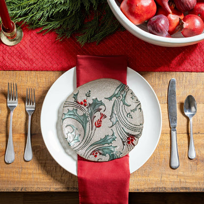 Plow & Hearth Joyful Traditions Holly and Berries 8.25" Glass Salad Plate, Set of 6