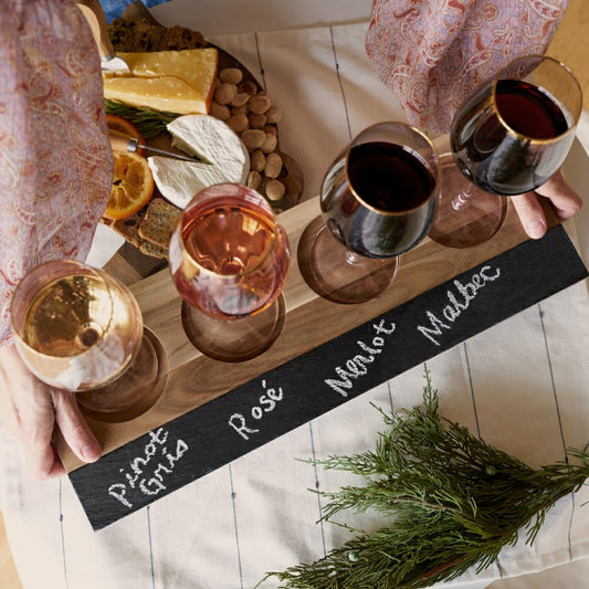 Plow & Hearth Acacia Wood Wine Flight Board