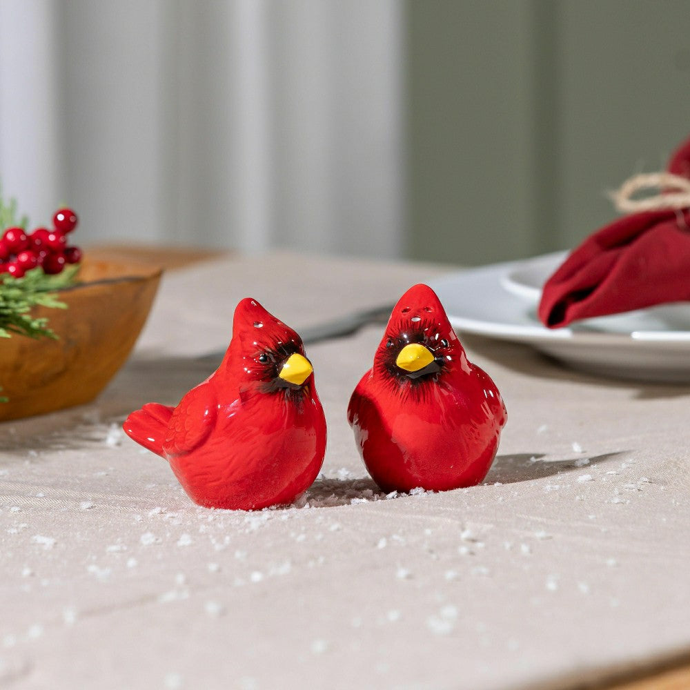 Plow & Hearth Snowbirds Salt and Pepper Shakers Ceramic Cardinal, Set