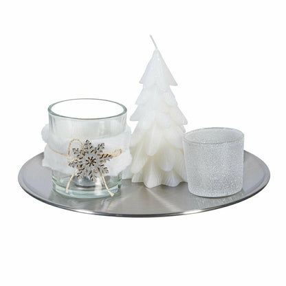 Plow & Hearth Season to Sparkle Candle, White Winter Candle and Accessories Table, S