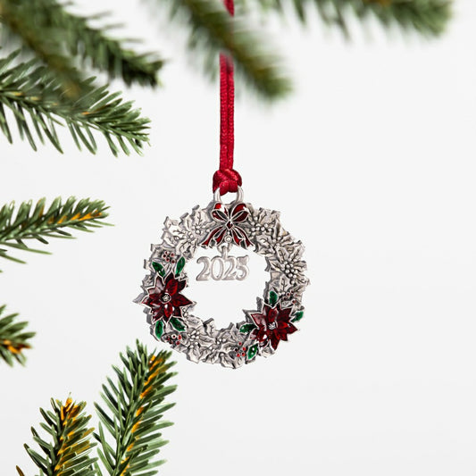 Plow & Hearth Joyful Traditions Solid Pewter Wreath 2025 Ornament