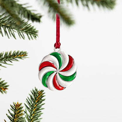 Plow & Hearth Sugar & Stripes Ornament Solid Pewter Peppermint, 2.28"