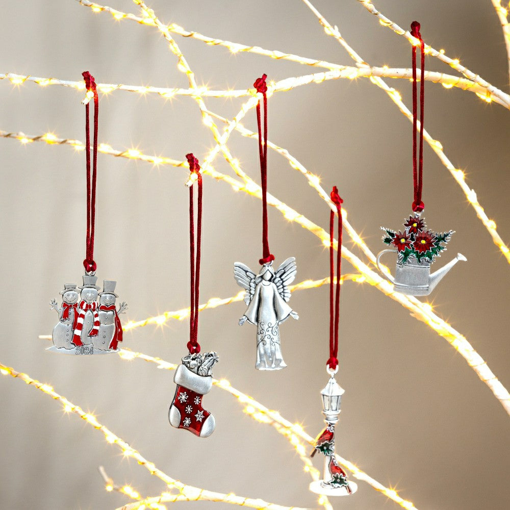 Plow & Hearth Joyful Traditions Ornament Solid Pewter Lamp Post with Cardinals, 3.5"