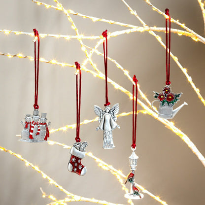 Plow & Hearth Joyful Traditions Ornament Solid Pewter Lamp Post with Cardinals, 3.5"