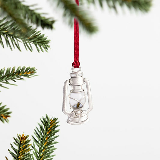 Plow & Hearth Holly Homestead Ornament Solid Pewter Lantern, 2.28"H