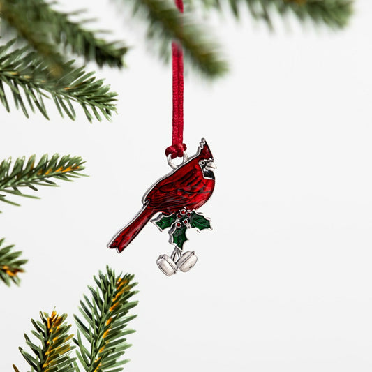 Plow & Hearth Cardinal with Holiday Bells Solid Pewter Christmas Ornament