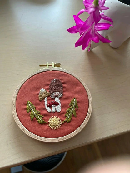 Plow & Hearth Mushroom Trio - Intermediate Embroidery DIY Craft Kit