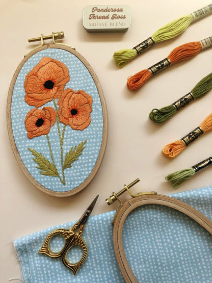 Plow & Hearth Poppies - Intermediate Floral Hand Embroidery Kit