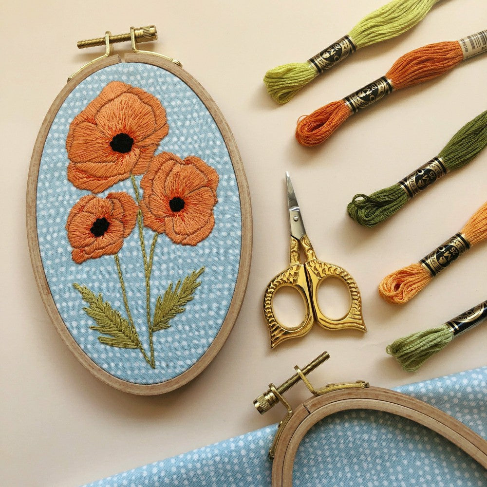 Plow & Hearth Poppies - Intermediate Floral Hand Embroidery Kit