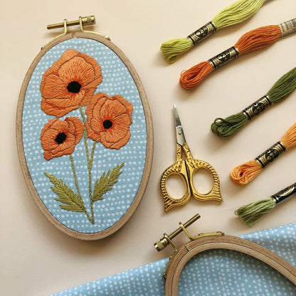 Plow & Hearth Poppies - Intermediate Floral Hand Embroidery Kit