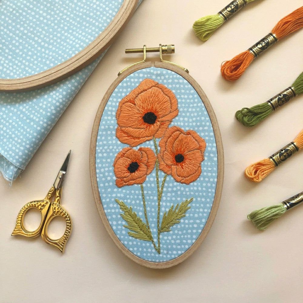 Plow & Hearth Poppies - Intermediate Floral Hand Embroidery Kit