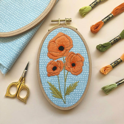 Plow & Hearth Poppies - Intermediate Floral Hand Embroidery Kit