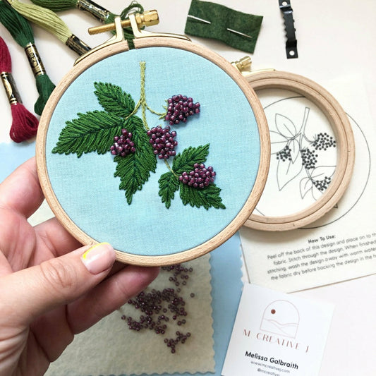 Plow & Hearth Beaded Berries - Botanical Embroidery Kit for Intermediate Stitchers