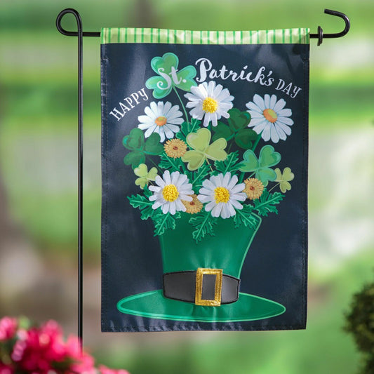 Plow & Hearth Happy St. Patrick's Day Floral Hat Applique Garden Flag