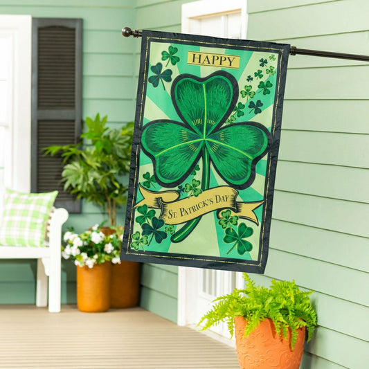 Plow & Hearth St Patrick's Day Shamrock Applique House Flag