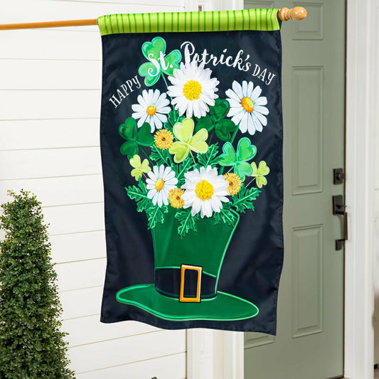 Plow & Hearth Happy St. Patrick's Day Floral Hat Applique House Flag