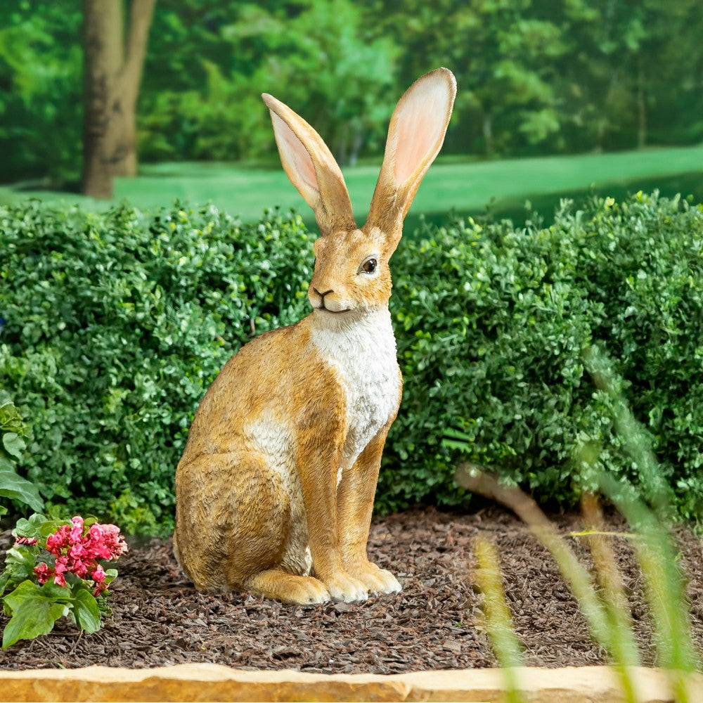 Plow & Hearth Hop Into Spring Garden Statue, Resin Hare Statue, 21"H