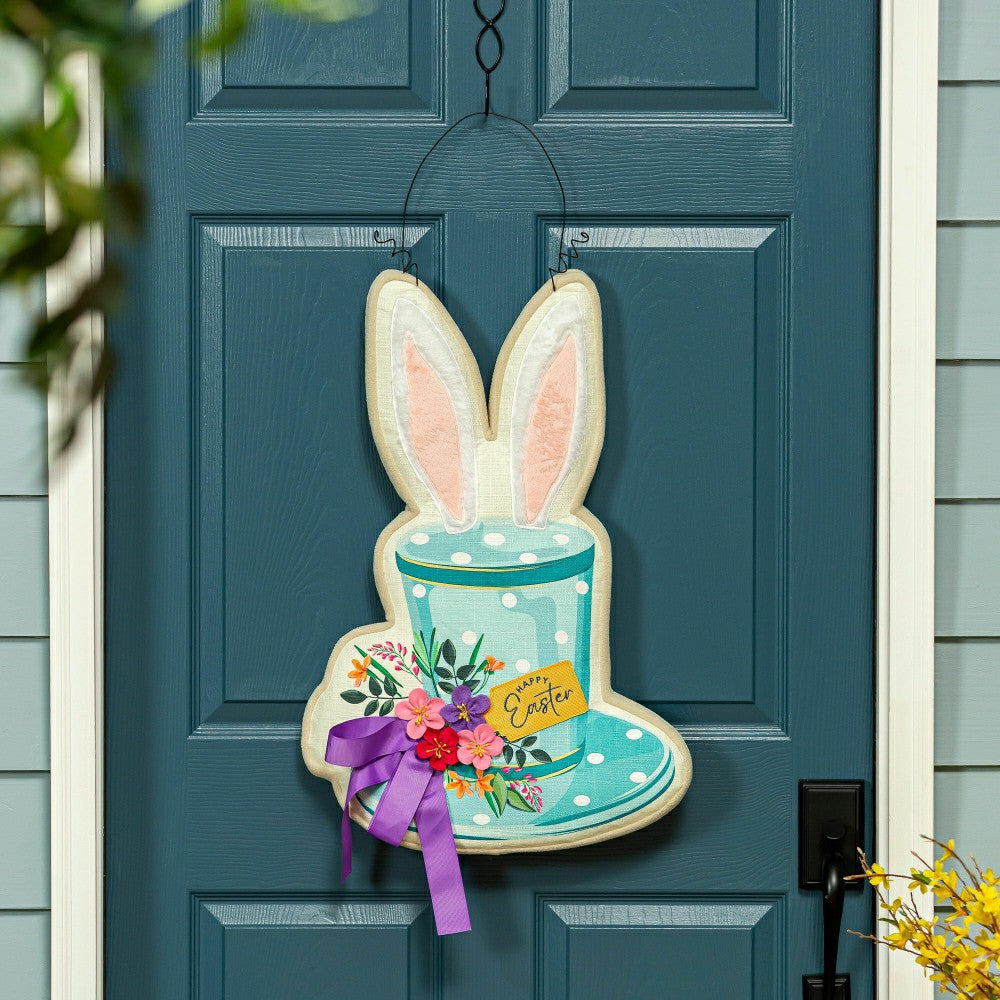 Plow & Hearth Happy Easter Floral Hat Estate Door Décor
