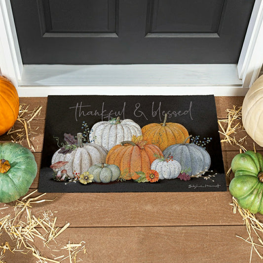 Plow & Hearth Grateful Gatherings Beauty Of Fall PVC Trapper Mat, "Thankful & Blesse