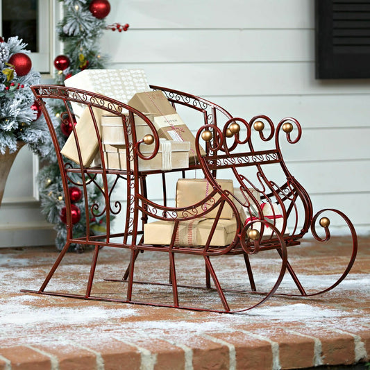 Plow & Hearth Red Metal Holiday Sleigh