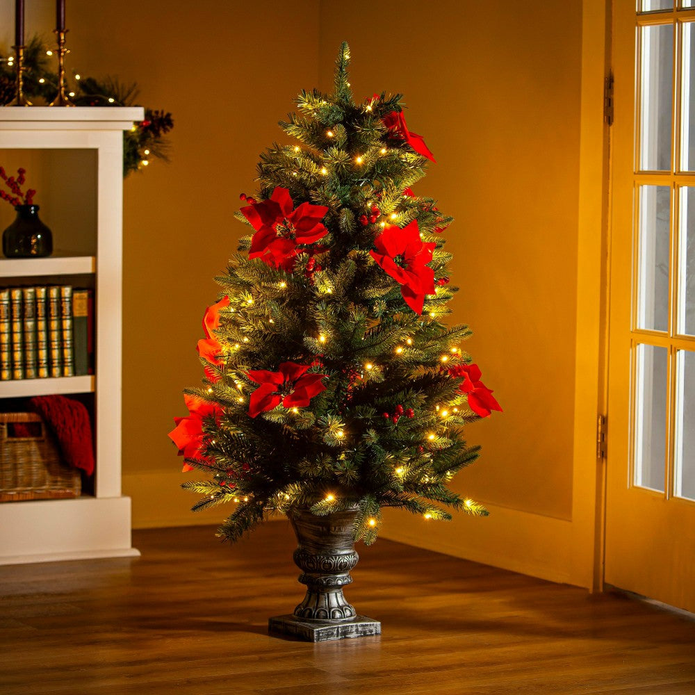 Plow & Hearth Feels Like The Holidays Tree Artificial Pine LED in Pot, 47”H