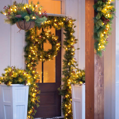 Plow & Hearth Battery-Operated Holiday Wreath w/Auto Timer
