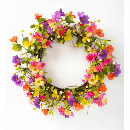 Plow & Hearth 21" Floral Watercolor Wreath with Faux Pansies and Violets