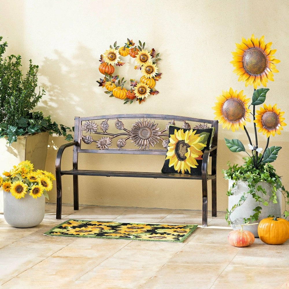 Plow & Hearth Handcrafted Metal Sunflower and Pumpkin Autumn Wreath