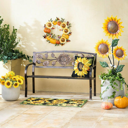 Plow & Hearth Handcrafted Metal Sunflower and Pumpkin Autumn Wreath